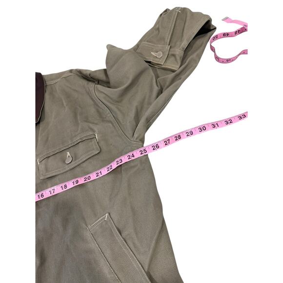 Vintage Von Pok & Chang Men’s Green Leather Collar Chore Jacket Workwear Size XL - Picture 5 of 7